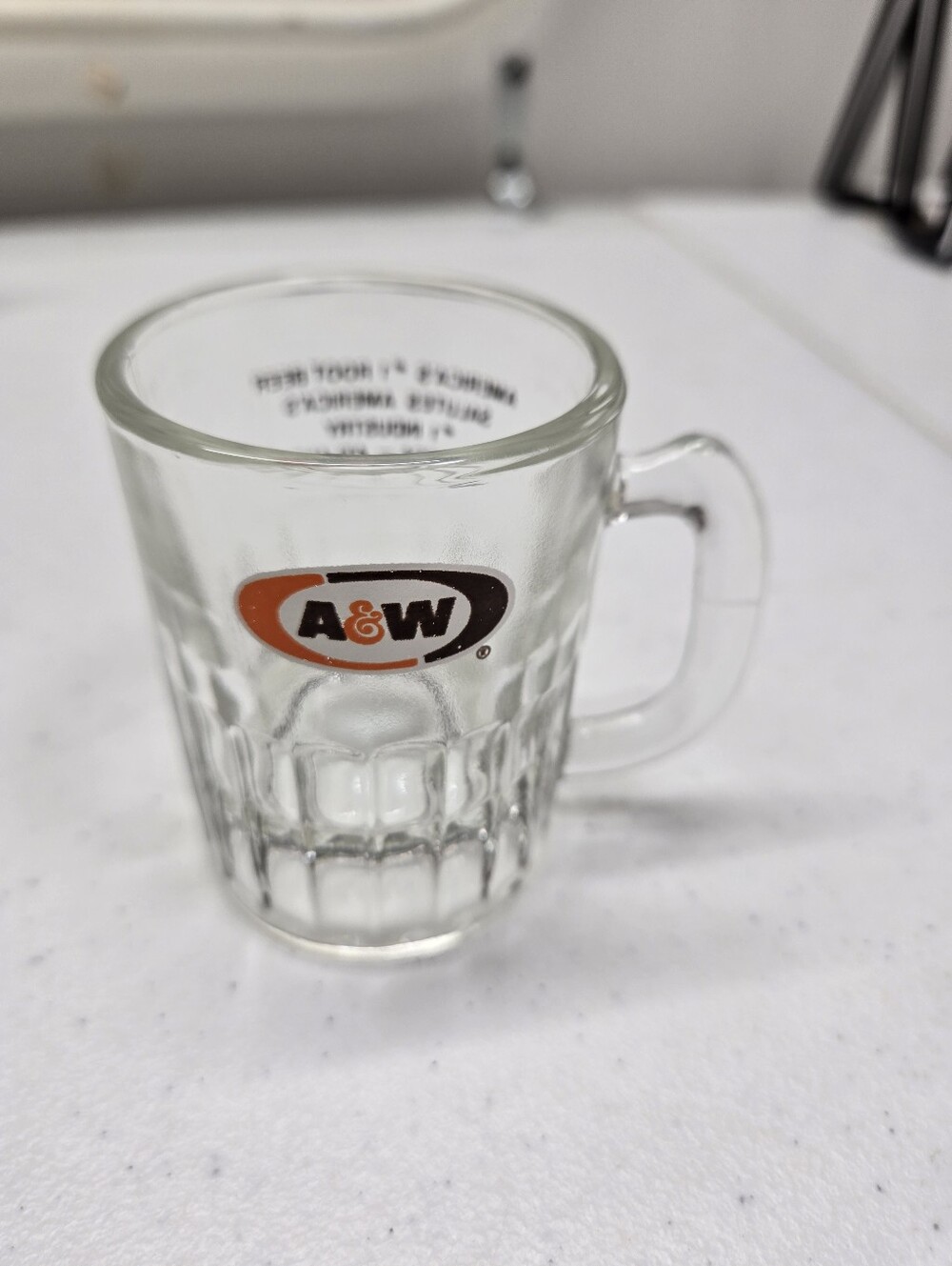 VTG Mini Baby A&W Root Beer Mug Logo Glass Clear Heavy All American Food  3.25"